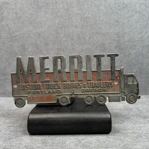Vintage Merritt Custom Truck Bodies & Trailers Portland Oregon Metal Emblem 8.5"